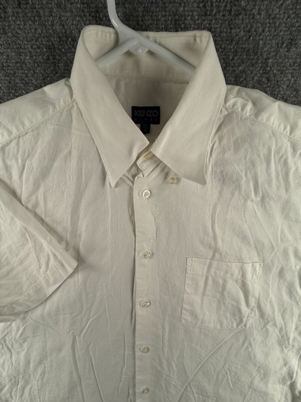Kenzo Homme Men Button Up Shirt White Short Sleeve Size 16 Chest Pocket Cotton